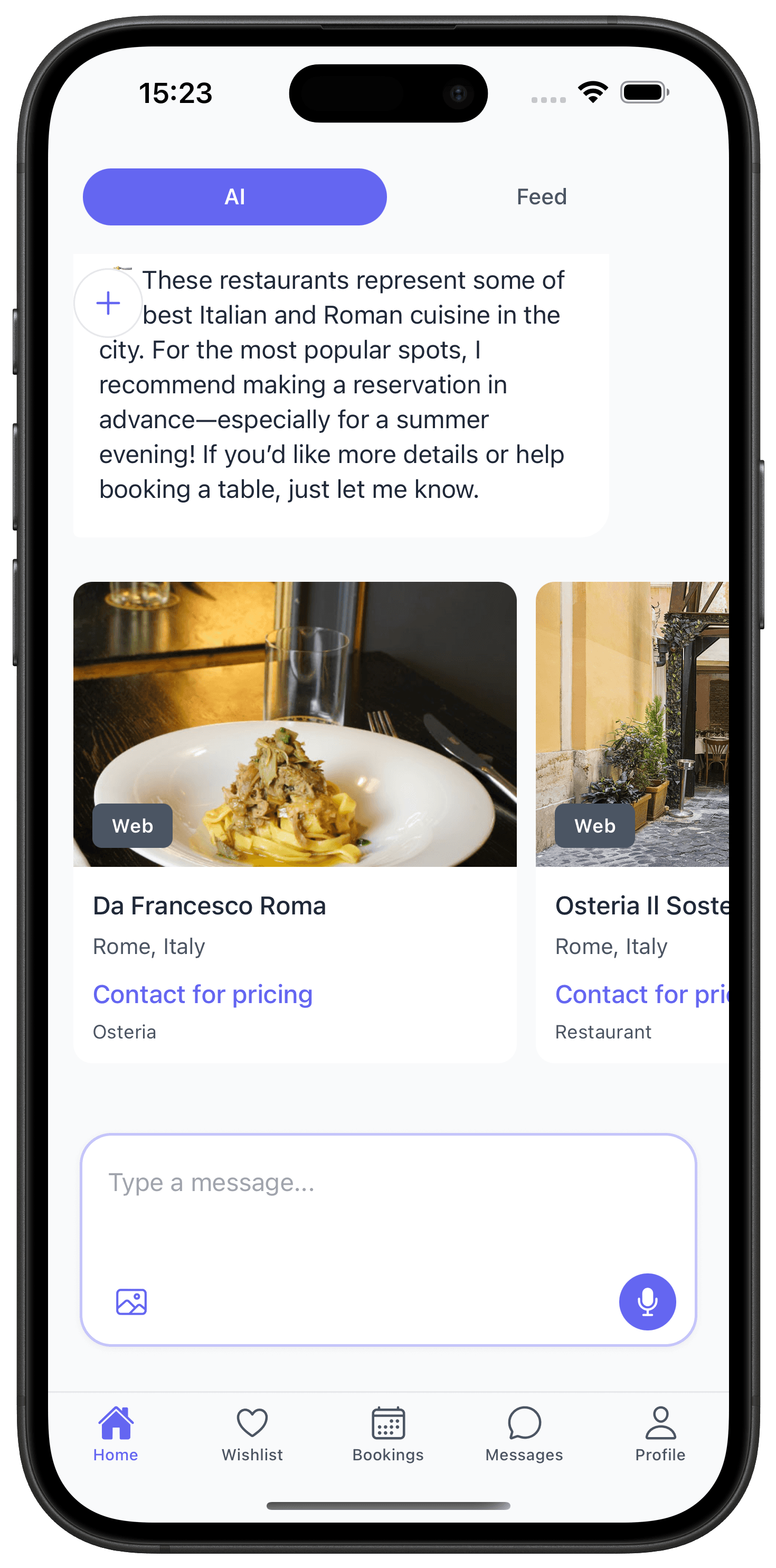 StayKeasy AI Recommendations - Restaurant cards with detailed information